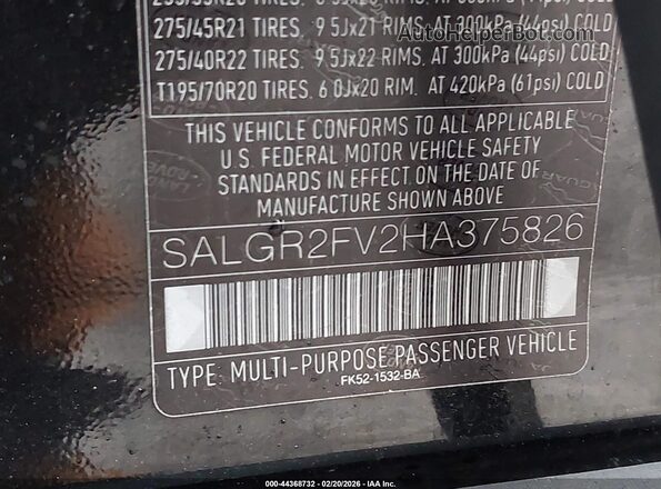 SALGR2FV2HA375826 2017 LAND ROVER RANGE ROVER Black Widok komory silnika