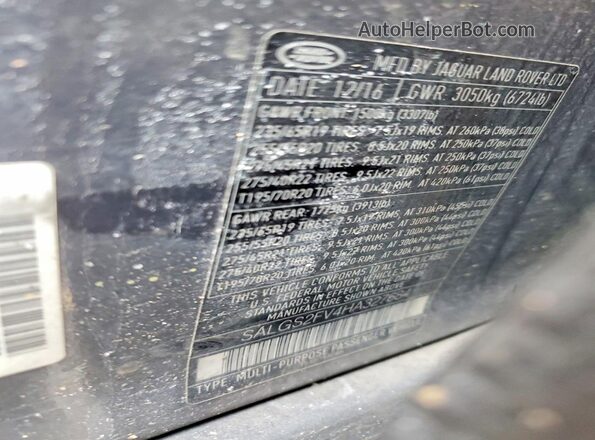 SALGS2FV4HA327684 2017 LAND ROVER RANGE Gray Vista de la etiqueta del VIN