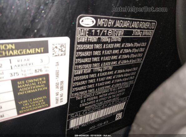 SALGS2RE4KA535258 2019 LAND ROVER RANGE ROVER Black Vista del compartimento del motor