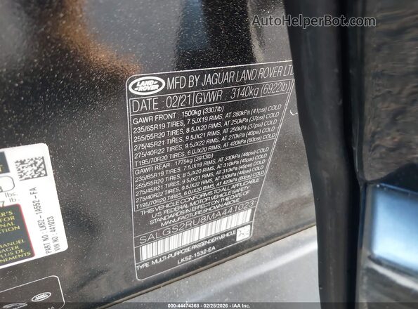 SALGS2RU8MA441023 2021 LAND ROVER RANGE ROVER Black Widok komory silnika