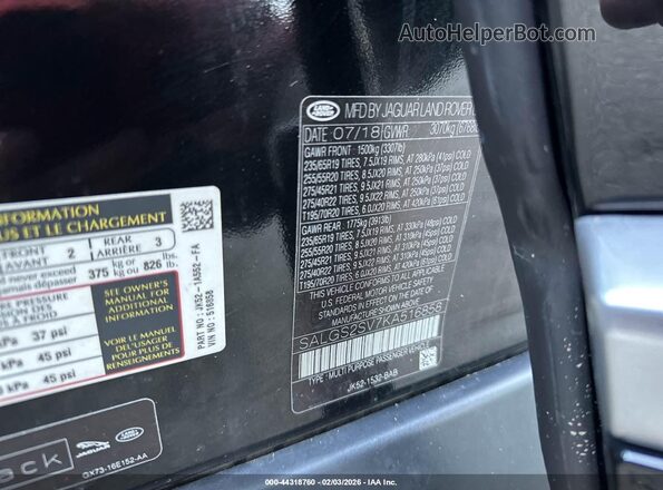 SALGS2SV7KA516858 2019 LAND ROVER RANGE ROVER Черный Вид подкапотного пространства