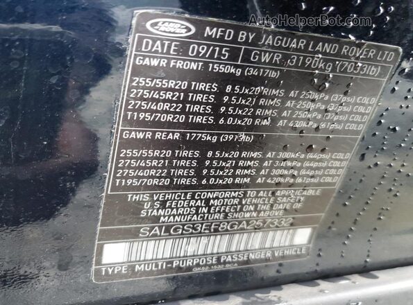 SALGS3EF8GA257332 2016 LAND ROVER RANGE Blue Widok naklejki z numerem VIN