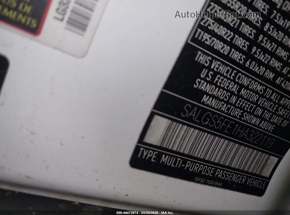 SALGS5FE1HA322119 2017 LAND ROVER RANGE ROVER White Vista del compartimento del motor