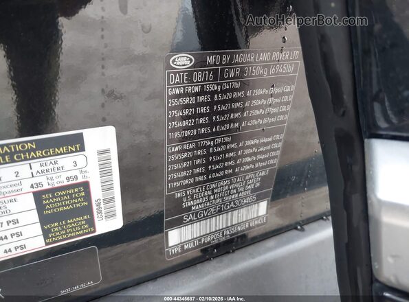 SALGV2EF1GA309465 2016 LAND ROVER RANGE ROVER Black Engine compartment view