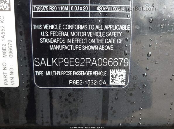 SALKP9E92RA096679 2024 LAND ROVER RANGE ROVER Черный Вид подкапотного пространства