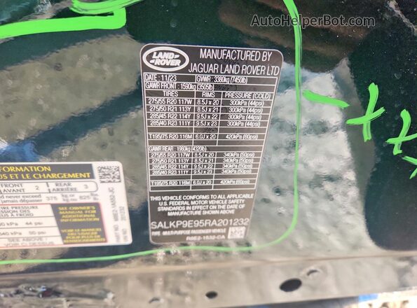 SALKP9E95RA201232 2024 LAND ROVER RANGE Green 360 interior view
