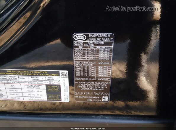 SALKP9FU1RA235929 2024 LAND ROVER RANGE ROVER Black Widok komory silnika