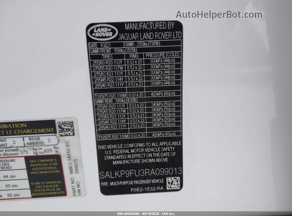 SALKP9FU3RA099013 2024 LAND ROVER RANGE ROVER White Vista del compartimento del motor