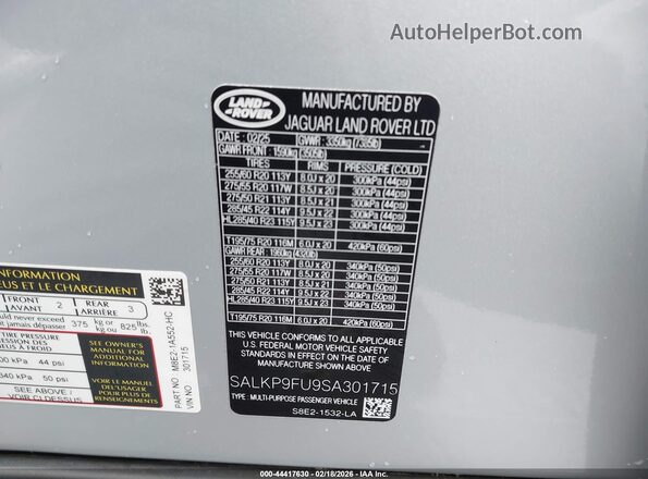 SALKP9FU9SA301715 2025 LAND ROVER RANGE ROVER Silver Engine compartment view