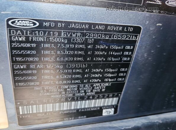 SALRG2RV1L2425287 2020 LAND ROVER DISCOVERY Blue Widok komory silnika