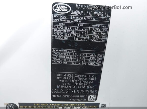 SALRJ2FX6S2513869 2025 LAND ROVER DISCOVERY Белый Вид подкапотного пространства
