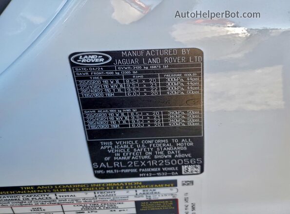 SALRL2EX1R2500565 2024 LAND ROVER DISCOVERY White Vista interior de 360 grados