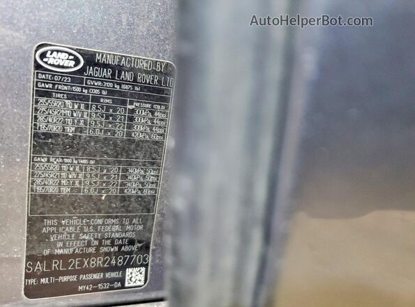SALRL2EX8R2487703 2024 LAND ROVER DISCOVERY Gray Widok wnętrza 360 stopni