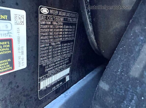 SALRR2RK5KA085310 2019 LAND ROVER DISCOVERY Черный Вид задних сидений
