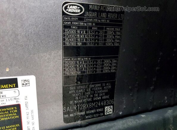 SALRT2RX8M2448306 2021 LAND ROVER DISCOVERY Silver Vista interior de 360 grados