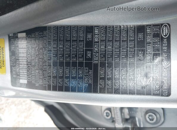 SALVC2RX8KH329700 2019 LAND ROVER RANGE ROVER EVOQUE Серый Вид подкапотного пространства