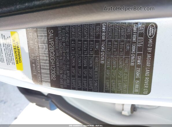 SALVP2BG0GH123082 2016 LAND ROVER RANGE ROVER EVOQUE Белый Вид подкапотного пространства