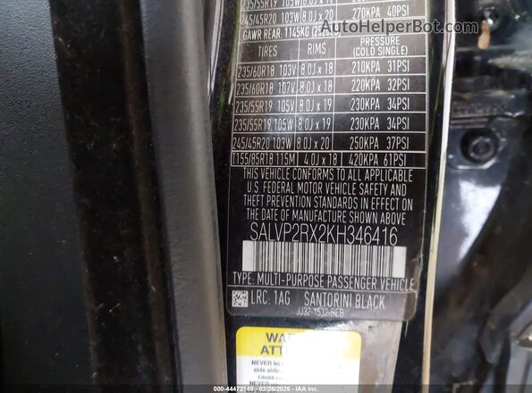 SALVP2RX2KH346416 2019 LAND ROVER RANGE ROVER EVOQUE Черный Вид подкапотного пространства