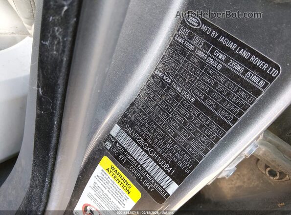 SALVR2BGXGH100841 2016 LAND ROVER RANGE ROVER EVOQUE Серый Вид подкапотного пространства