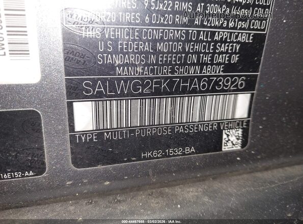 SALWG2FK7HA673926 2017 LAND ROVER RANGE ROVER SPORT Серый Вид подкапотного пространства
