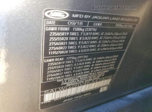 SALWG2RV4KA419216 2019 LAND ROVER RANGE Серый 