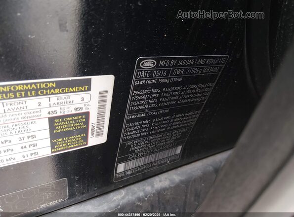 SALWR2EF9GA596411 2016 LAND ROVER RANGE ROVER SPORT Черный Вид подкапотного пространства
