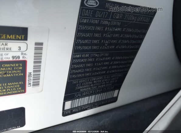 SALWR2FE0HA151594 2017 LAND ROVER RANGE ROVER SPORT Белый Вид подкапотного пространства