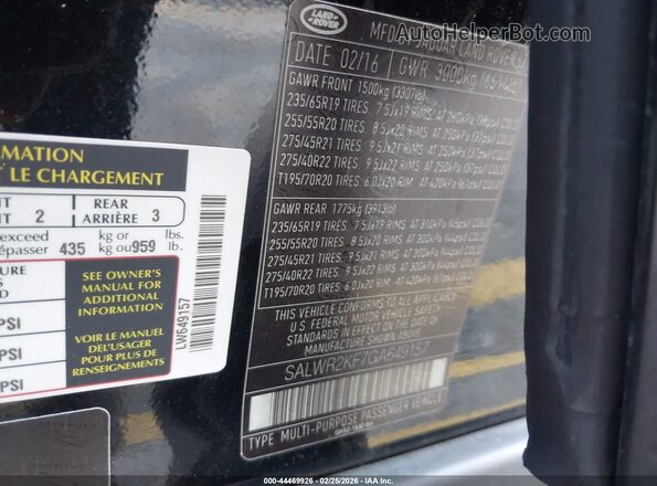 SALWR2KF7GA649157 2016 LAND ROVER RANGE ROVER SPORT Black Widok komory silnika