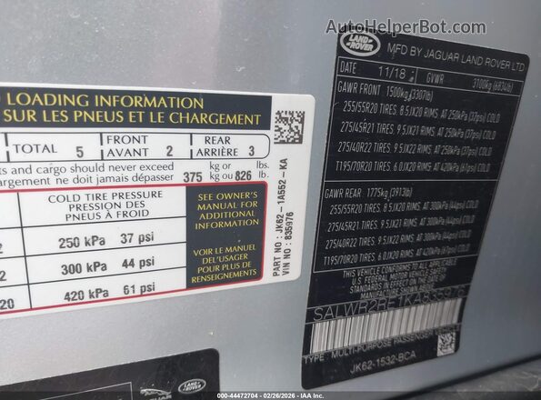 SALWR2RE1KA835976 2019 LAND ROVER RANGE ROVER SPORT Silver Widok komory silnika