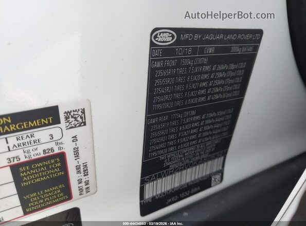 SALWR2RV0KA828341 2019 LAND ROVER RANGE ROVER SPORT White Widok komory silnika