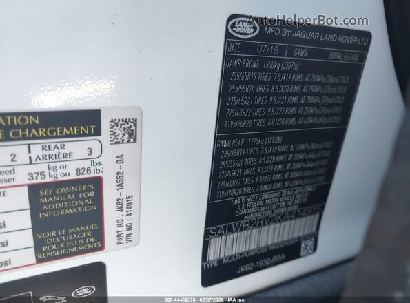 SALWR2RV2KA414915 2019 LAND ROVER RANGE ROVER SPORT White Widok komory silnika