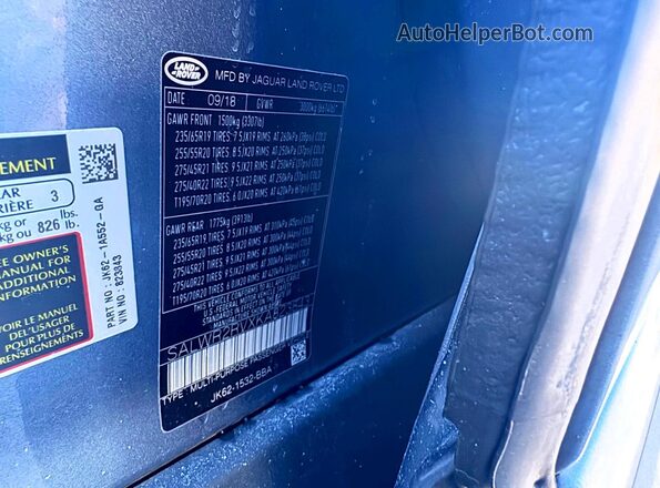 SALWR2RVXKA823843 2019 LAND ROVER RANGE ROVER Синий Вид задней части салона
