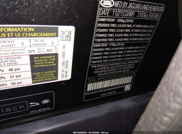 SALWR2SE8NA221019 2022 LAND ROVER RANGE ROVER SPORT Черный Вид подкапотного пространства