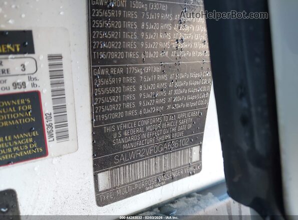 SALWR2VF0GA636102 2016 LAND ROVER RANGE ROVER SPORT Белый Вид подкапотного пространства