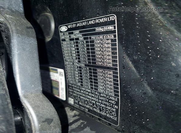 SALYB2EX3KA213206 2019 LAND ROVER RANGE Black Widok naklejki z numerem VIN