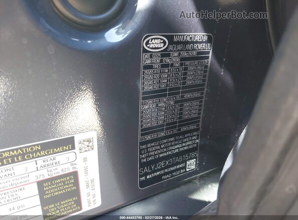 SALYJ2EX3TA815785 2026 LAND ROVER RANGE ROVER VELAR Серый Вид подкапотного пространства