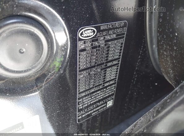 SALYJ2EX7MA312424 2021 LAND ROVER RANGE ROVER VELAR Черный Вид подкапотного пространства