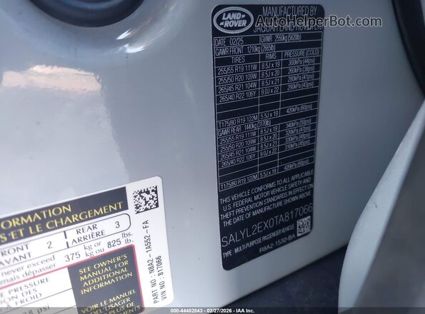 SALYL2EX0TA817066 2026 LAND ROVER RANGE ROVER VELAR Серый Вид подкапотного пространства