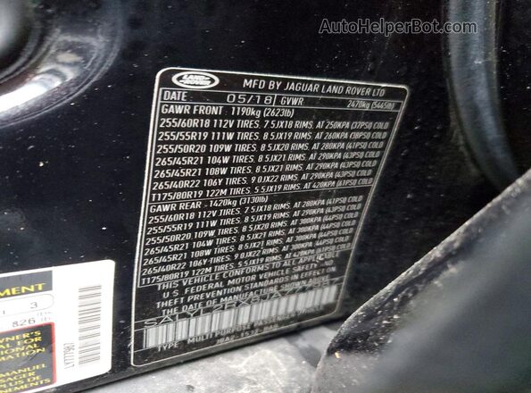 SALYL2RX8JA777987 2018 LAND ROVER RANGE Черный Вид наклейки с VIN-кодом