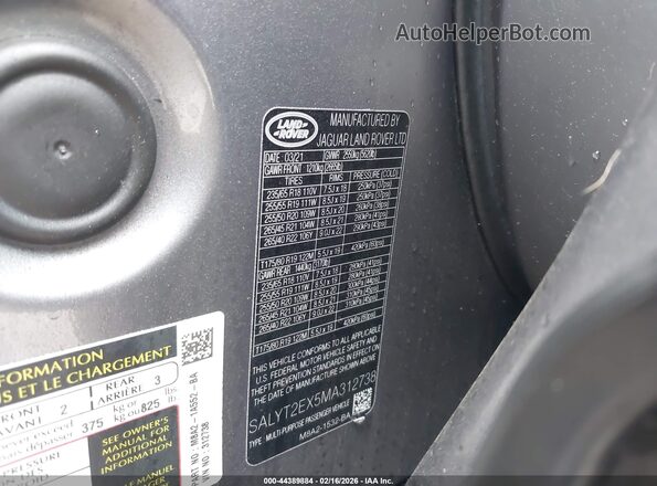 SALYT2EX5MA312738 2021 LAND ROVER RANGE ROVER VELAR Серый Вид подкапотного пространства