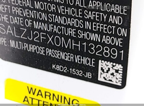 SALZJ2FX0MH132891 2021 LAND ROVER RANGE ROVER EVOQUE White Вид підкапотного простору