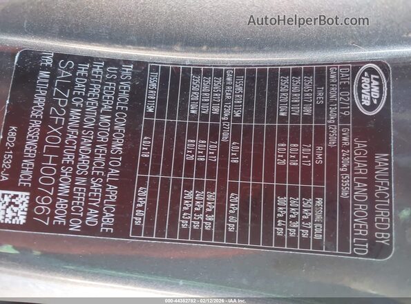 SALZP2FX0LH007967 2020 LAND ROVER RANGE ROVER EVOQUE Black Շարժիչի բաժամունքի տեսք