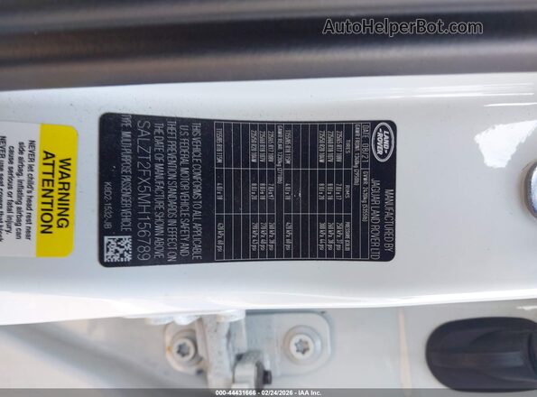 SALZT2FX5MH156789 2021 LAND ROVER RANGE ROVER EVOQUE Белый Вид подкапотного пространства