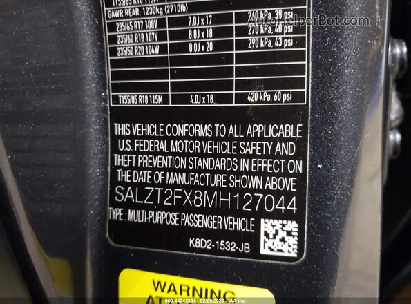 SALZT2FX8MH127044 2021 LAND ROVER RANGE ROVER EVOQUE Black ძრავის განყოფილების ხედი