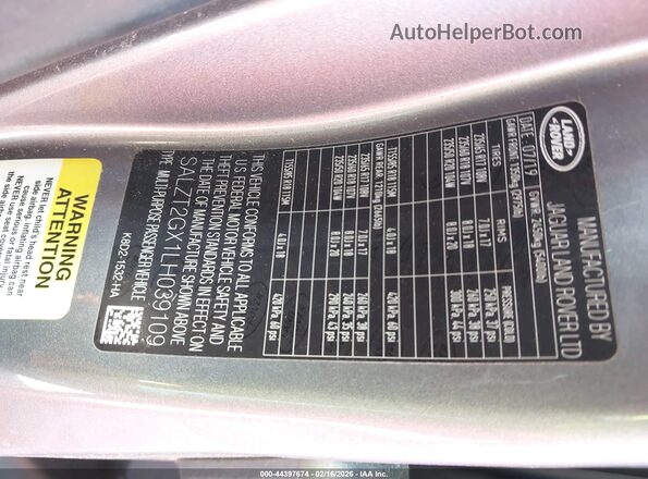 SALZT2GX1LH039109 2020 LAND ROVER RANGE ROVER EVOQUE Серый Вид подкапотного пространства