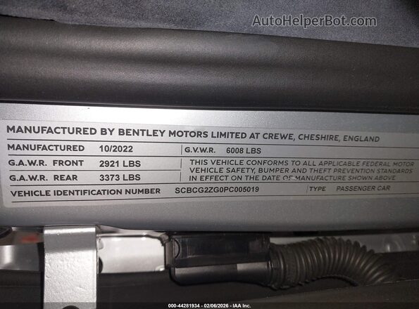 SCBCG2ZG0PC005019 2023 BENTLEY OTHER Gray Vista del compartimento del motor