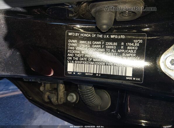 SHHFK8G70MU200839 2021 HONDA CIVIC TYPE R Черный Вид подкапотного пространства
