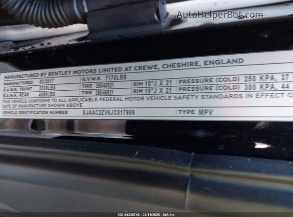 SJAAC2ZV6JC017909 2018 BENTLEY BENTAYGA Черный Вид подкапотного пространства
