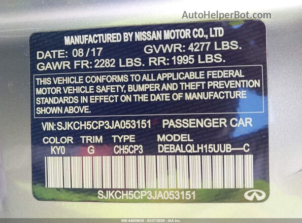 SJKCH5CP3JA053151 2018 INFINITI QX30 Серебряный Вид подкапотного пространства