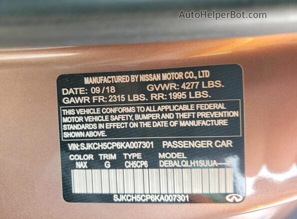 SJKCH5CP6KA007301 2019 INFINITI QX30 Pink Widok wnętrza 360 stopni